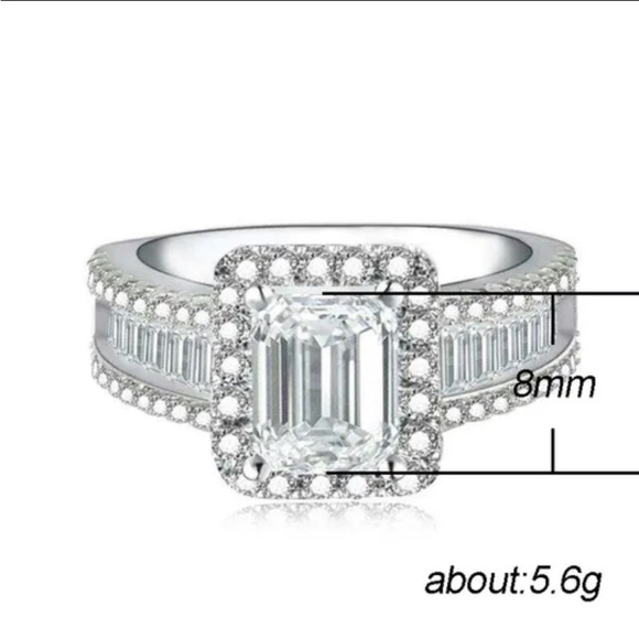 Sterling Silver Baguette Ring Square Cut Zircon - Picture 11 of 11